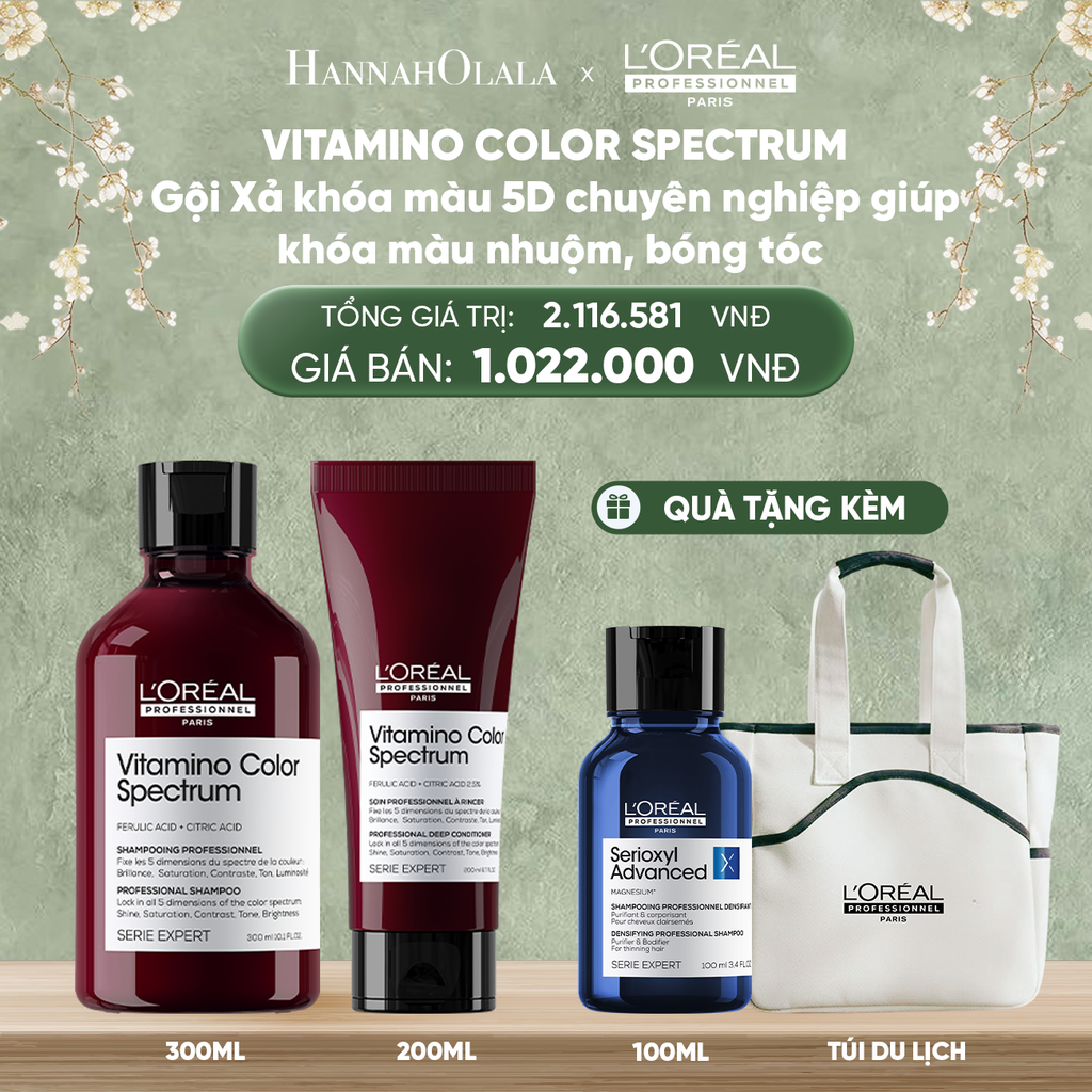  DEAL 9: COMBO GỘI 300ML & DẦU XẢ 200ML KHÓA MÀU 5D CHUYÊN NGHIỆP GIÚP KHÓA MÀU NHUỘM, BÓNG TÓC L'ORÉAL PROFESSIONNEL VITAMINO COLOR SPECTRUM 