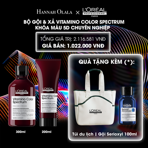 DEAL 9: COMBO GỘI 300ML & DẦU XẢ 200ML KHÓA MÀU 5D CHUYÊN NGHIỆP GIÚP KHÓA MÀU NHUỘM, BÓNG TÓC L'ORÉAL PROFESSIONNEL VITAMINO COLOR SPECTRUM 