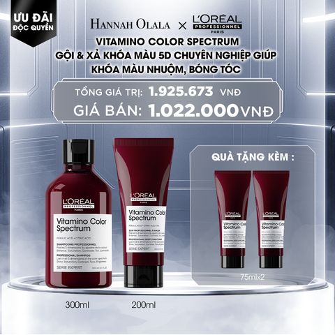  DEAL 9: COMBO GỘI 300ML & DẦU XẢ 200ML KHÓA MÀU 5D CHUYÊN NGHIỆP GIÚP KHÓA MÀU NHUỘM, BÓNG TÓC L'ORÉAL PROFESSIONNEL VITAMINO COLOR SPECTRUM 