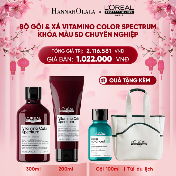  DEAL 9: COMBO GỘI 300ML & DẦU XẢ 200ML KHÓA MÀU 5D CHUYÊN NGHIỆP GIÚP KHÓA MÀU NHUỘM, BÓNG TÓC L'ORÉAL PROFESSIONNEL VITAMINO COLOR SPECTRUM 
