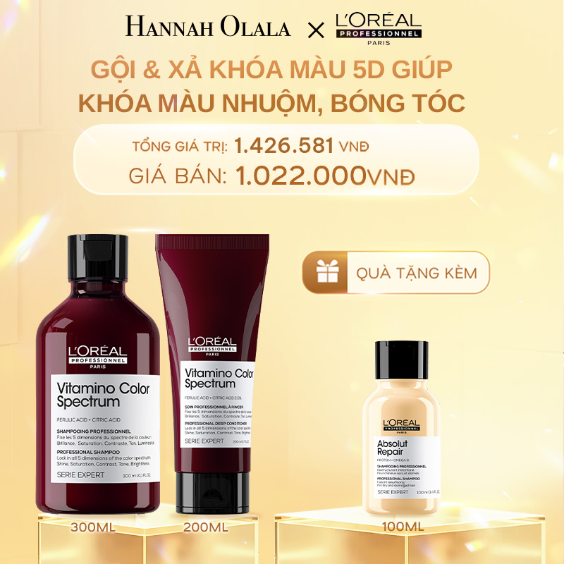  DEAL 9: COMBO GỘI 300ML & DẦU XẢ 200ML KHÓA MÀU 5D CHUYÊN NGHIỆP GIÚP KHÓA MÀU NHUỘM, BÓNG TÓC L'ORÉAL PROFESSIONNEL VITAMINO COLOR SPECTRUM 