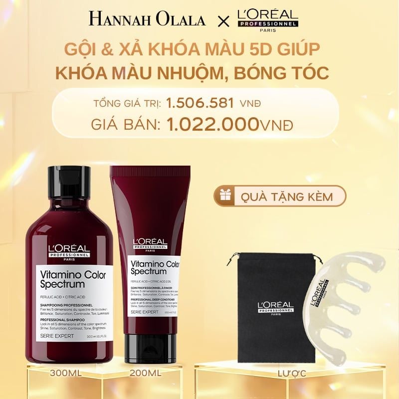  DEAL 9: COMBO GỘI 300ML & DẦU XẢ 200ML KHÓA MÀU 5D CHUYÊN NGHIỆP GIÚP KHÓA MÀU NHUỘM, BÓNG TÓC L'ORÉAL PROFESSIONNEL VITAMINO COLOR SPECTRUM 