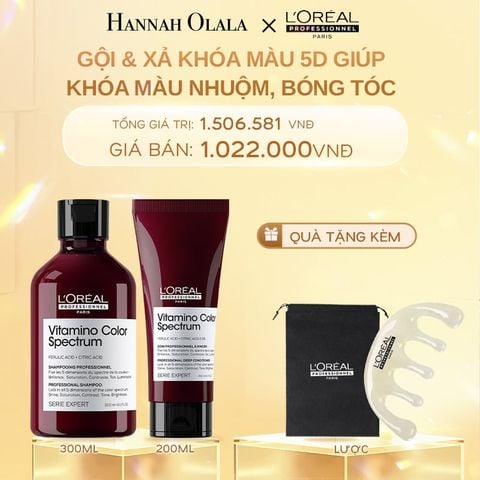  DEAL 9: COMBO GỘI 300ML & DẦU XẢ 200ML KHÓA MÀU 5D CHUYÊN NGHIỆP GIÚP KHÓA MÀU NHUỘM, BÓNG TÓC L'ORÉAL PROFESSIONNEL VITAMINO COLOR SPECTRUM 