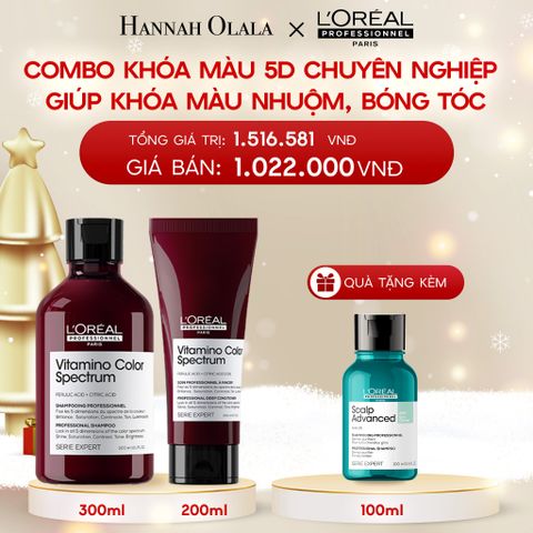  DEAL 9: COMBO GỘI 300ML & DẦU XẢ 200ML KHÓA MÀU 5D CHUYÊN NGHIỆP GIÚP KHÓA MÀU NHUỘM, BÓNG TÓC L'ORÉAL PROFESSIONNEL VITAMINO COLOR SPECTRUM 