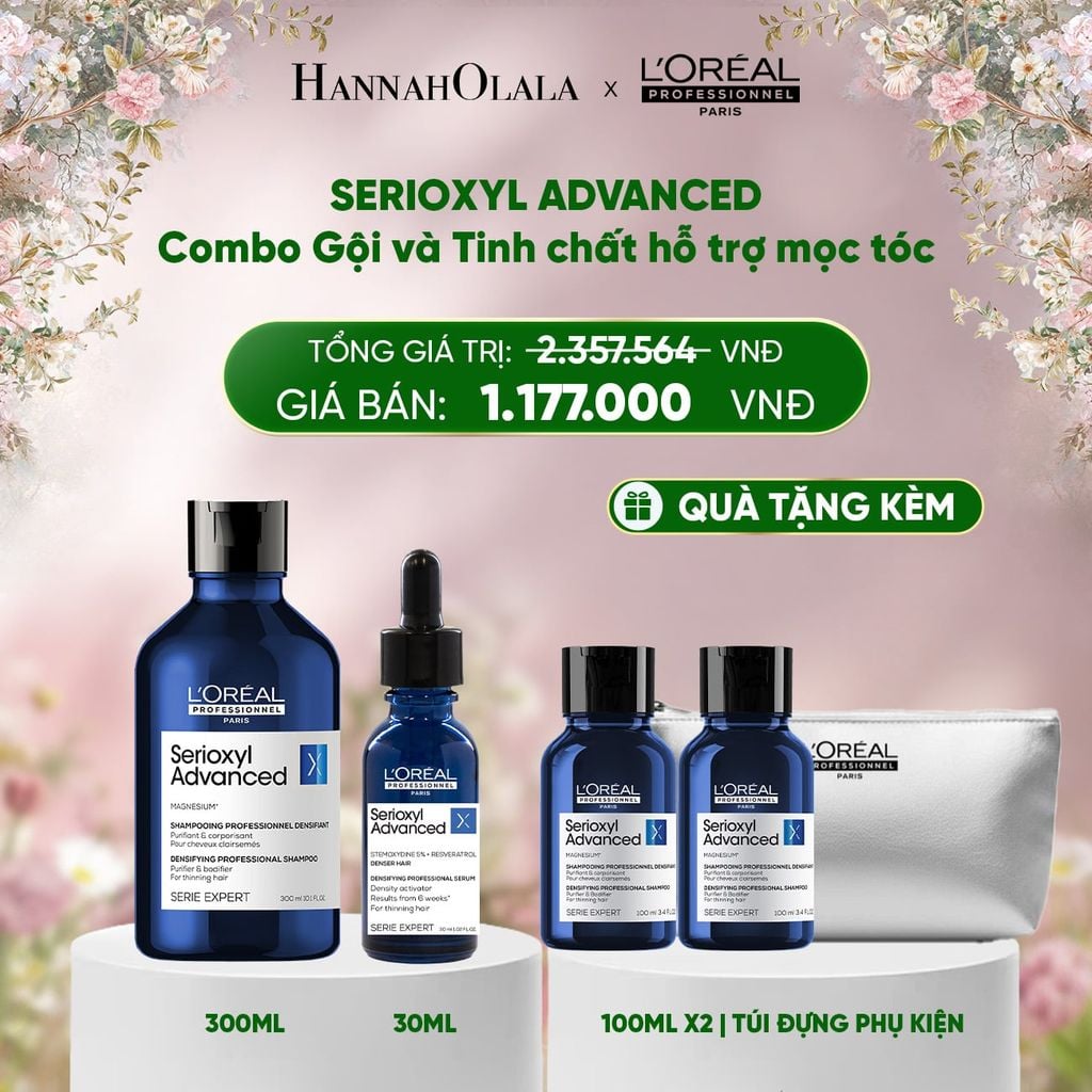  E855_DEAL 2: BỘ TINH CHẤT HỖ TRỢ MỌC TÓC L'OREAL PROFESSIONNEL SERIOXYL ADVANCED 30ML VÀ DẦU GỘI SERIOXYL ADVANCED 300ML 