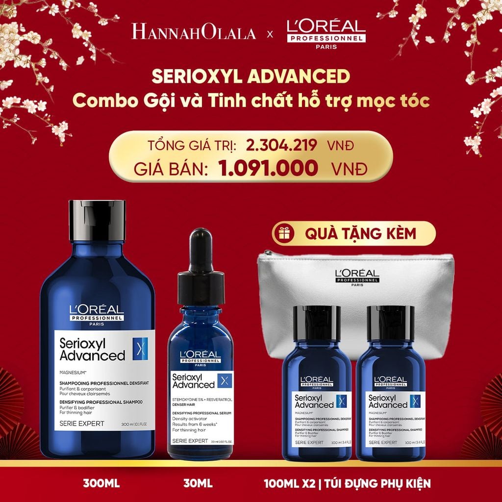  A243_DEAL 17: BỘ TINH CHẤT HỖ TRỢ MỌC TÓC L'OREAL PROFESSIONNEL SERIOXYL ADVANCED 30ML VÀ DẦU GỘI SERIOXYL ADVANCED 300ML 