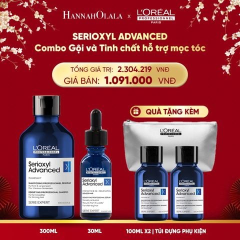  A243_DEAL 17: BỘ TINH CHẤT HỖ TRỢ MỌC TÓC L'OREAL PROFESSIONNEL SERIOXYL ADVANCED 30ML VÀ DẦU GỘI SERIOXYL ADVANCED 300ML 