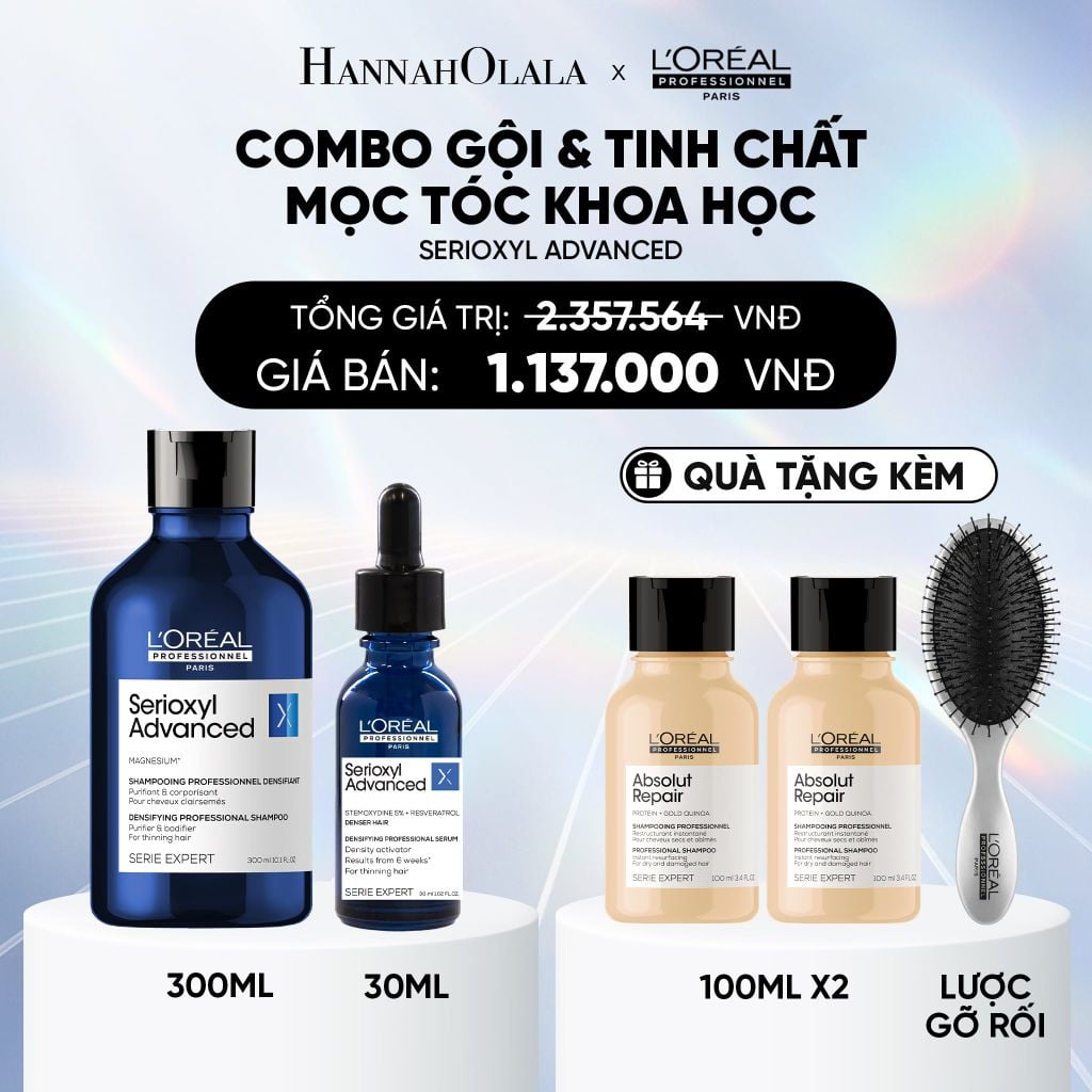  DEAL 2: BỘ TINH CHẤT HỖ TRỢ MỌC TÓC L'OREAL PROFESSIONNEL SERIOXYL ADVANCED 30ML VÀ DẦU GỘI SERIOXYL ADVANCED 300ML 