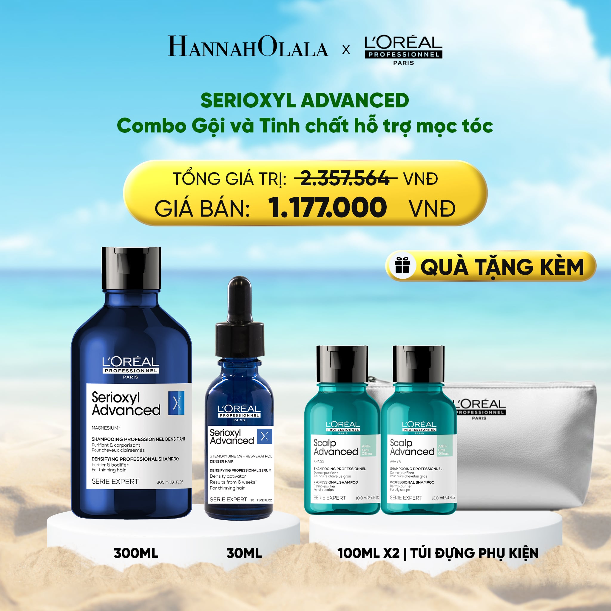 Bộ Tinh Chất Hỗ Trợ Mọc Tóc L'Oréal Professionnel Serioxyl Advanced 30ml và Dầu Gội Serioxyl Advanced 300ml
