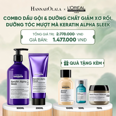  COMBO DẦU GỘI 500ML & DƯỠNG CHẤT 200ML GIẢM XƠ RỐI, DƯỠNG TÓC MƯỢT MÀ, KERATIN ALPHA SLEEK - A423 