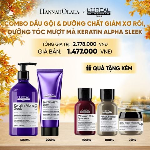  COMBO DẦU GỘI 500ML & DƯỠNG CHẤT 200ML GIẢM XƠ RỐI, DƯỠNG TÓC MƯỢT MÀ KERATIN ALPHA SLEEK - E502 