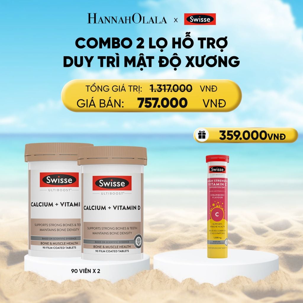  COMBO 2 LỌ HỖ TRỢ DUY TRÌ MẬT ĐỘ XƯƠNG SWISSE ULTIBOOST CALCIUM + VITAMIN D 90 VIÊN/ LỌ 