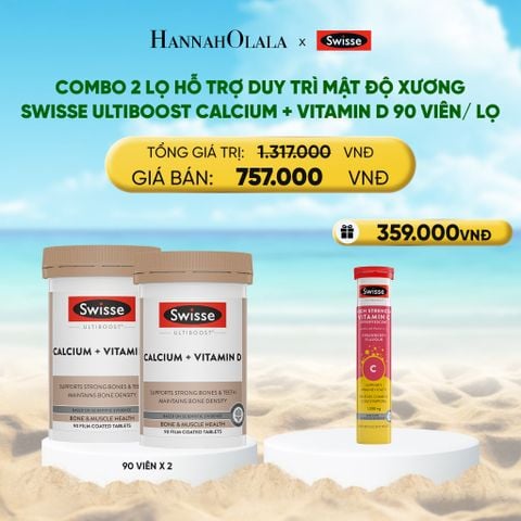  DEAL 9: COMBO 2 LỌ HỖ TRỢ DUY TRÌ MẬT ĐỘ XƯƠNG SWISSE ULTIBOOST CALCIUM + VITAMIN D 90 VIÊN/ LỌ 