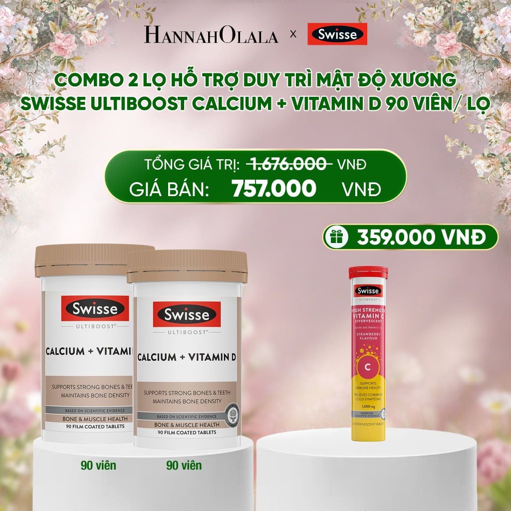  DEAL 9: COMBO 2 LỌ HỖ TRỢ DUY TRÌ MẬT ĐỘ XƯƠNG SWISSE ULTIBOOST CALCIUM + VITAMIN D 90 VIÊN/ LỌ 