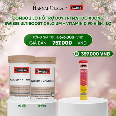  DEAL 9: COMBO 2 LỌ HỖ TRỢ DUY TRÌ MẬT ĐỘ XƯƠNG SWISSE ULTIBOOST CALCIUM + VITAMIN D 90 VIÊN/ LỌ 