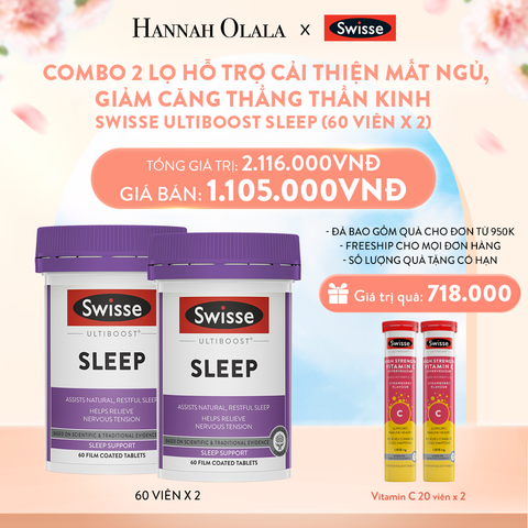  A824_DEAL 14: COMBO 2 LỌ HỖ TRỢ CẢI THIỆN MẤT NGỦ, GIẢM CĂNG THẲNG THẦN KINH SWISSE ULTIBOOST SLEEP 60 VIÊN/ LỌ 