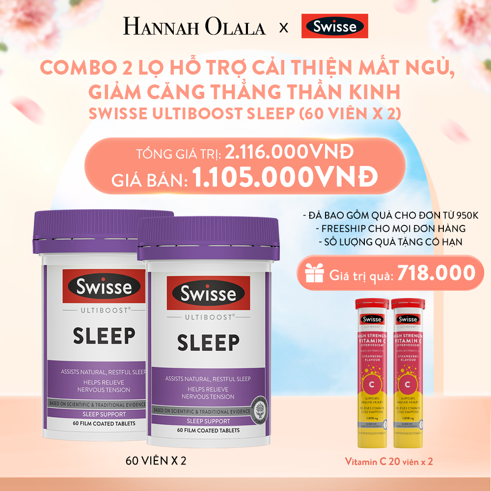  A824_DEAL 14: COMBO 2 LỌ HỖ TRỢ CẢI THIỆN MẤT NGỦ, GIẢM CĂNG THẲNG THẦN KINH SWISSE ULTIBOOST SLEEP 60 VIÊN/ LỌ 