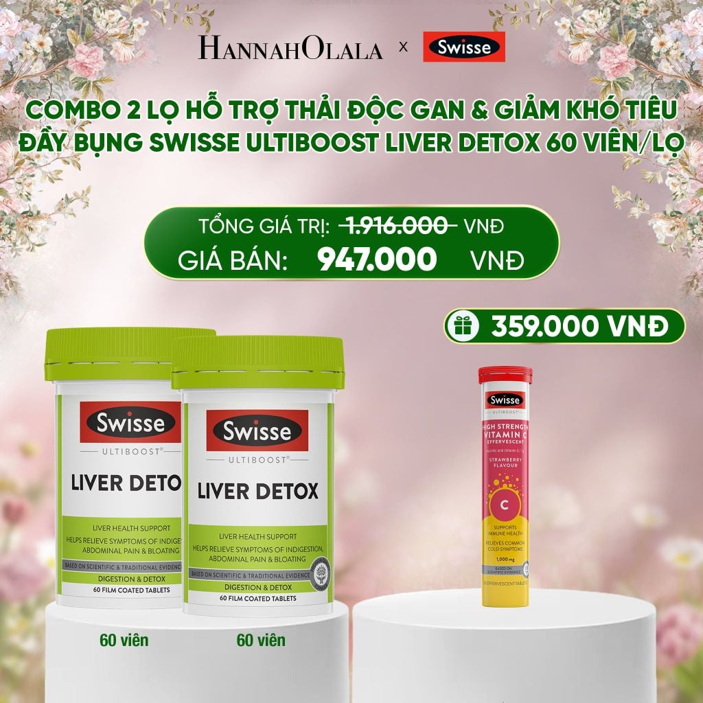  DEAL 7: COMBO 2 LỌ HỖ TRỢ THẢI ĐỘC GAN & GIẢM KHÓ TIÊU ĐẦY BỤNG SWISSE ULTIBOOST LIVER DETOX 60 VIÊN/LỌ 