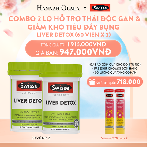  A832_DEAL 9: COMBO 2 LỌ HỖ TRỢ THẢI ĐỘC GAN & GIẢM KHÓ TIÊU ĐẦY BỤNG SWISSE ULTIBOOST LIVER DETOX 60 VIÊN/LỌ 
