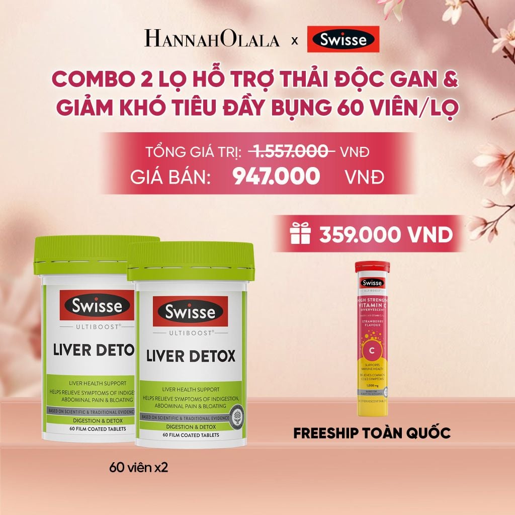  COMBO 2 LỌ HỖ TRỢ THẢI ĐỘC GAN & GIẢM KHÓ TIÊU ĐẦY BỤNG SWISSE ULTIBOOST LIVER DETOX 60 VIÊN/LỌ _ DEAL 7 - A377 