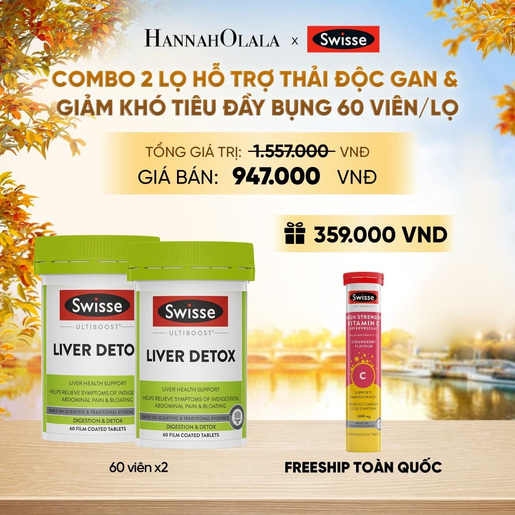  COMBO 2 LỌ HỖ TRỢ THẢI ĐỘC GAN & GIẢM KHÓ TIÊU ĐẦY BỤNG SWISSE ULTIBOOST LIVER DETOX 60 VIÊN/LỌ - E858 
