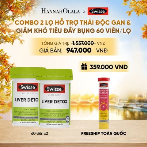  COMBO 2 LỌ HỖ TRỢ THẢI ĐỘC GAN & GIẢM KHÓ TIÊU ĐẦY BỤNG SWISSE ULTIBOOST LIVER DETOX 60 VIÊN/LỌ - E858 