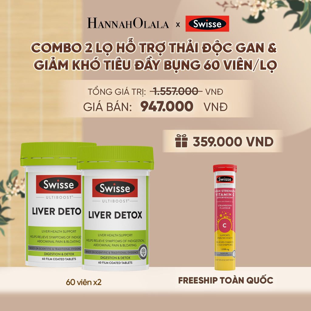  COMBO 2 LỌ HỖ TRỢ THẢI ĐỘC GAN & GIẢM KHÓ TIÊU ĐẦY BỤNG SWISSE ULTIBOOST LIVER DETOX 60 VIÊN/LỌ - A91 