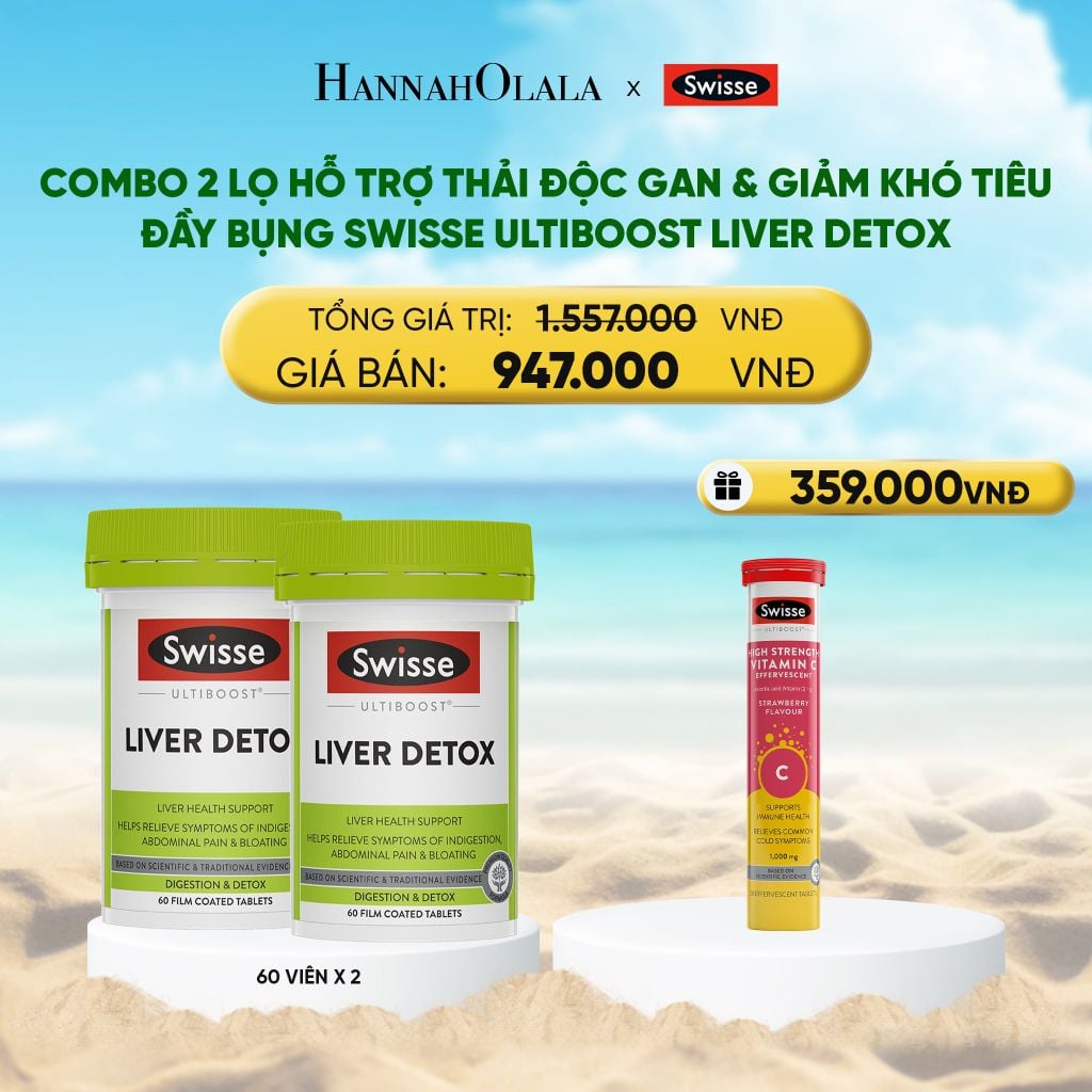  DEAL 7: COMBO 2 LỌ HỖ TRỢ THẢI ĐỘC GAN & GIẢM KHÓ TIÊU ĐẦY BỤNG SWISSE ULTIBOOST LIVER DETOX 60 VIÊN/LỌ 