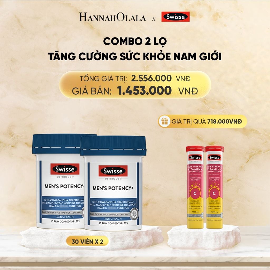 COMBO 2 LỌ TĂNG CƯỜNG SỨC KHỎE NAM GIỚI SWISSE ULTIBOOST MEN’S POTENCY+ 30 VIÊN/LỌ 