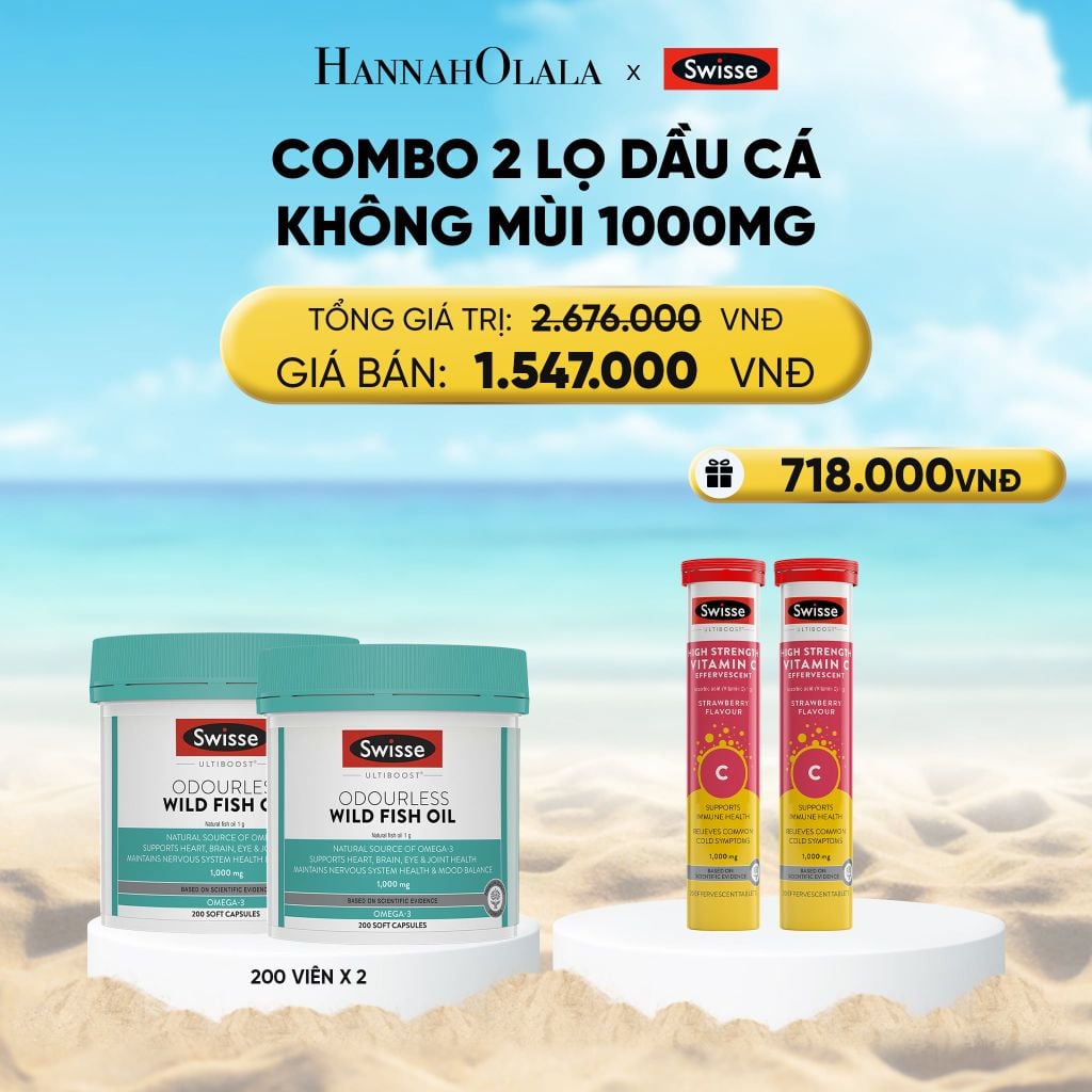  COMBO 2 LỌ DẦU CÁ SWISSE ULTIBOOST ODOURLESS WILD FISH OIL 1000MG 200 VIÊN/LỌ 