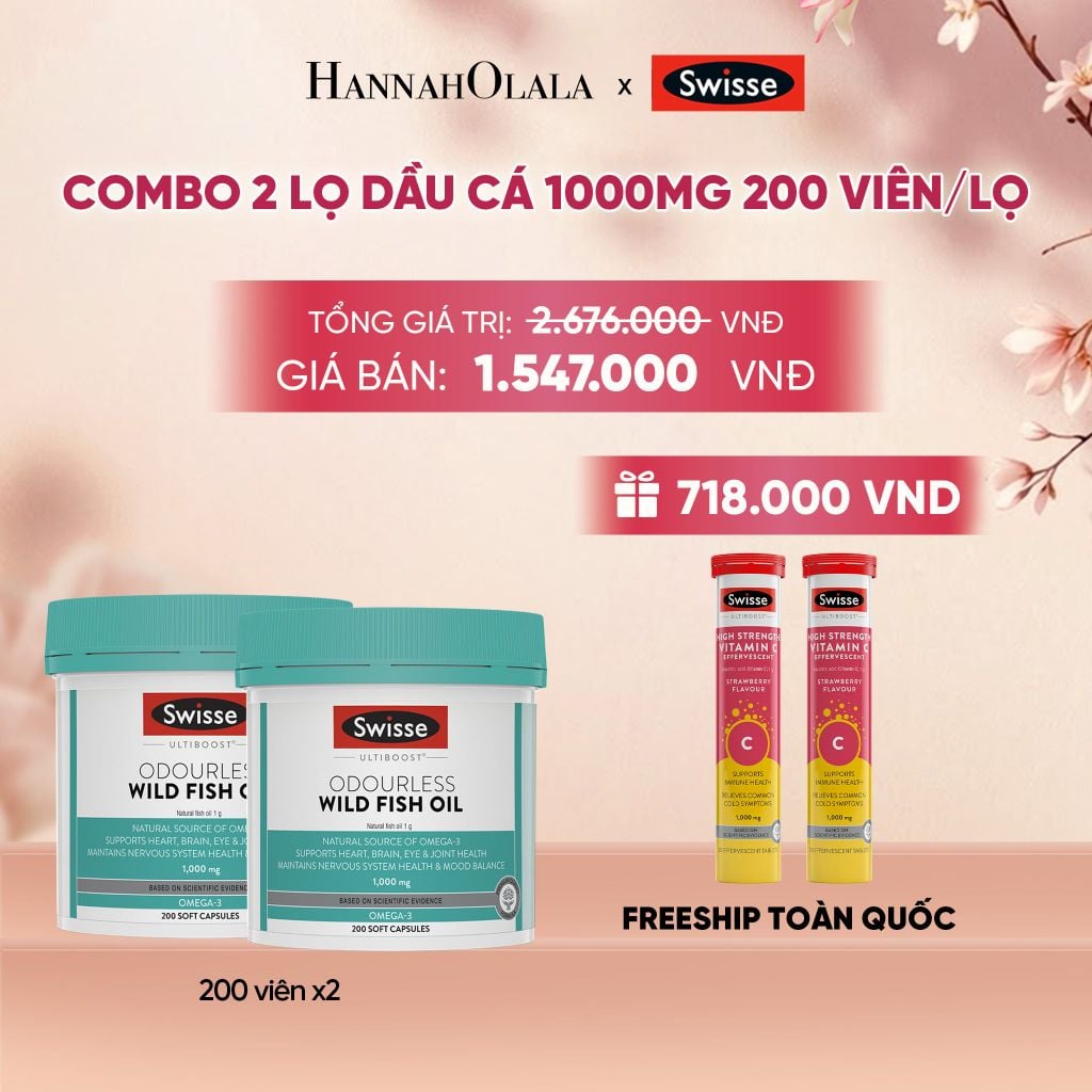  COMBO 2 LỌ DẦU CÁ SWISSE ULTIBOOST ODOURLESS WILD FISH OIL 1000MG 200 VIÊN/LỌ _ DEAL 8 - A414 