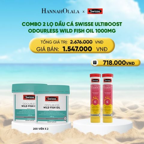  DEAL 8: COMBO 2 LỌ DẦU CÁ SWISSE ULTIBOOST ODOURLESS WILD FISH OIL 1000MG 200 VIÊN/LỌ 