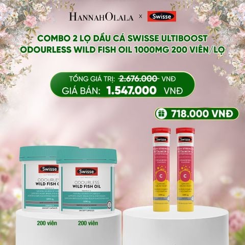  DEAL 8: COMBO 2 LỌ DẦU CÁ SWISSE ULTIBOOST ODOURLESS WILD FISH OIL 1000MG 200 VIÊN/LỌ 