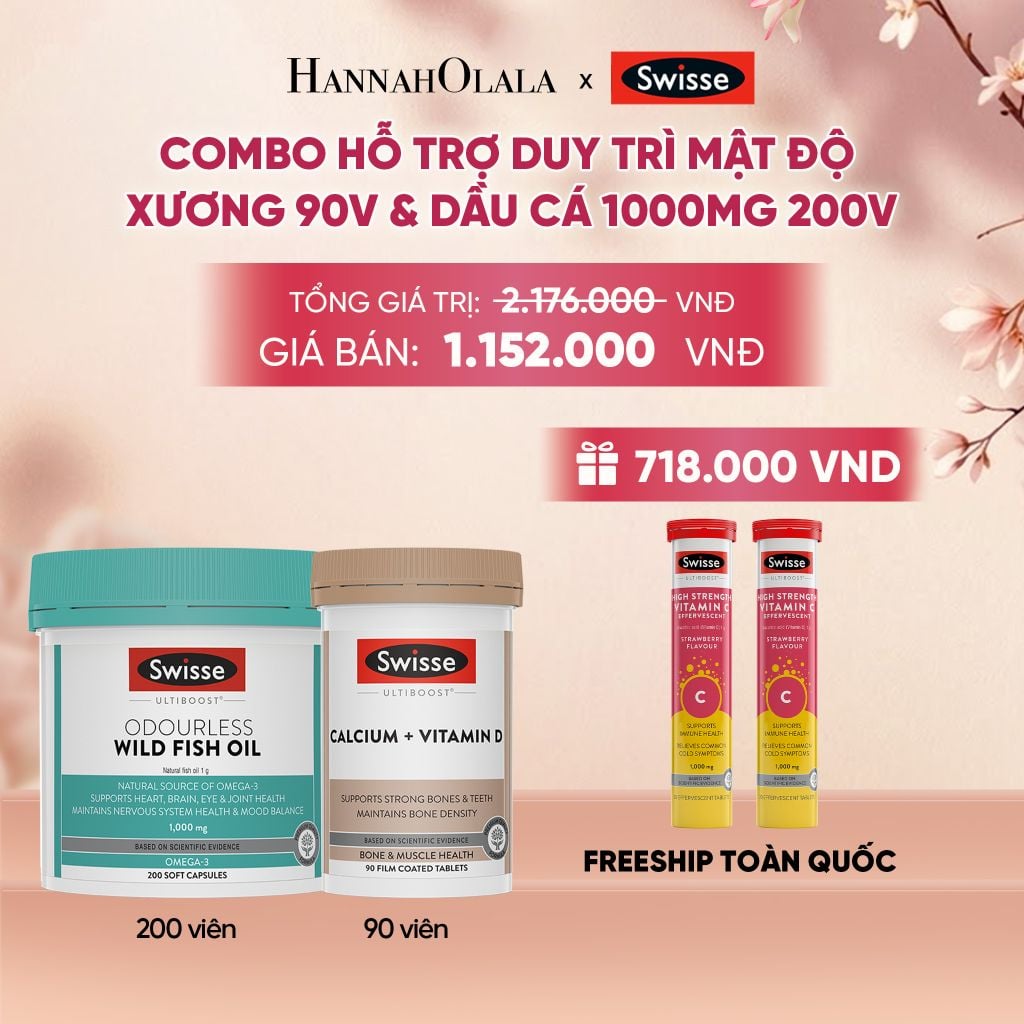  COMBO HỖ TRỢ DUY TRÌ MẬT ĐỘ XƯƠNG SWISSE CALCIUM + VITAMIN D & DẦU CÁ SWISSE ODOURLESS WILD FISH OIL 1000MG 200V _ DEAL 10 - A268 