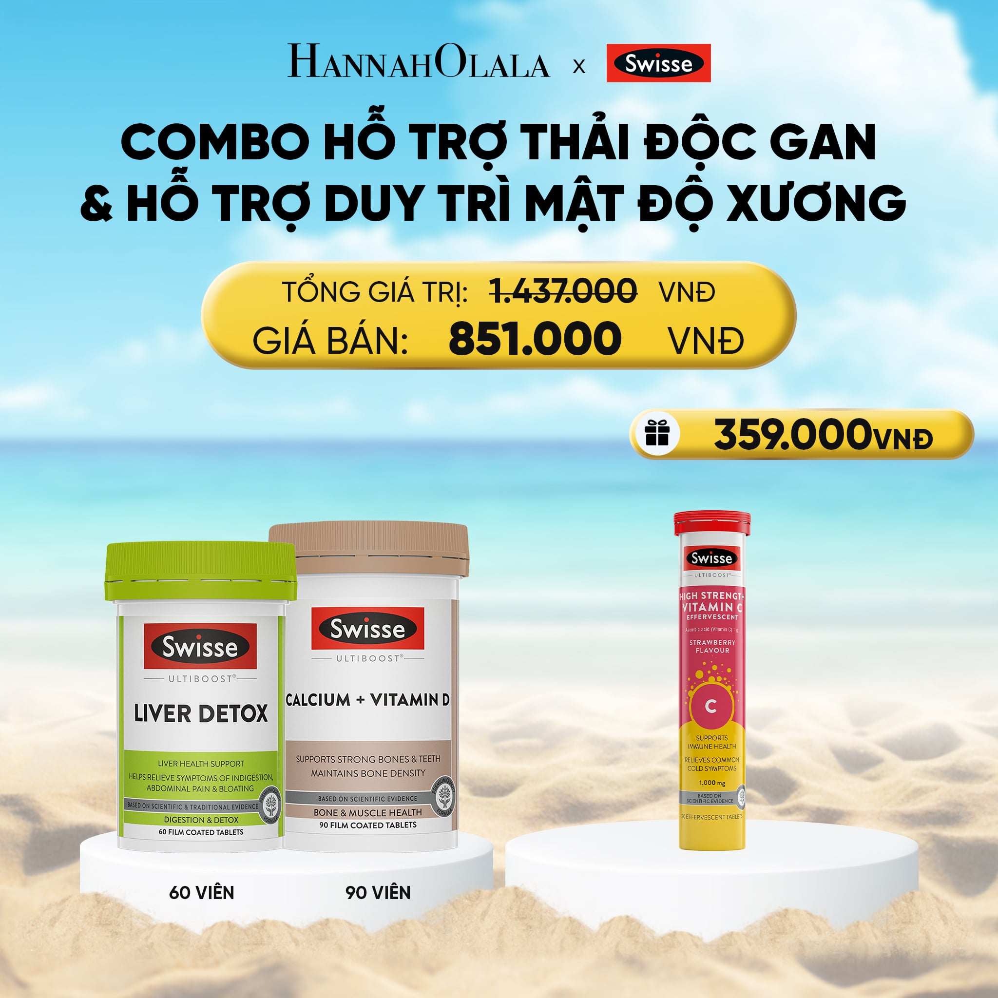 A361_deal 6: combo hỗ trợ thải độc gan & giảm khó tiêu đầy bụng 60v & hỗ trợ duy trì mật độ xương 90v