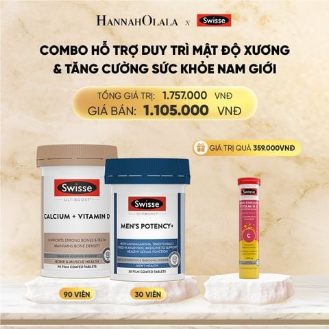  COMBO HỖ TRỢ DUY TRÌ MẬT ĐỘ XƯƠNG SWISSE CALCIUM + VITAMIN D 90V & TĂNG CƯỜNG SỨC KHỎE NAM GIỚI SWISSE MEN’S POTENCY+ 30V 