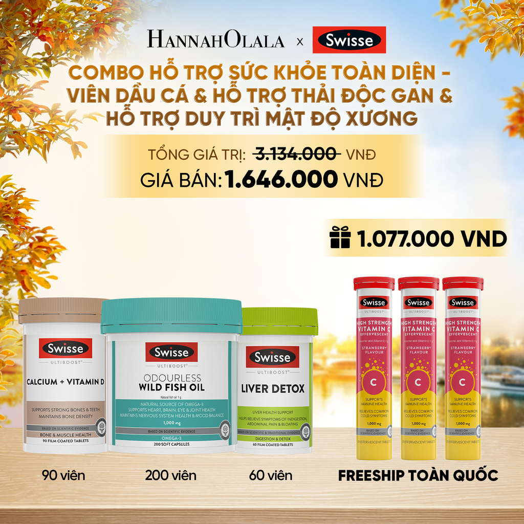  COMBO HỖ TRỢ SỨC KHỎE TOÀN DIỆN - VIÊN DẦU CÁ & HỖ TRỢ THẢI ĐỘC GAN & HỖ TRỢ DUY TRÌ MẬT ĐỘ XƯƠNG - E848 