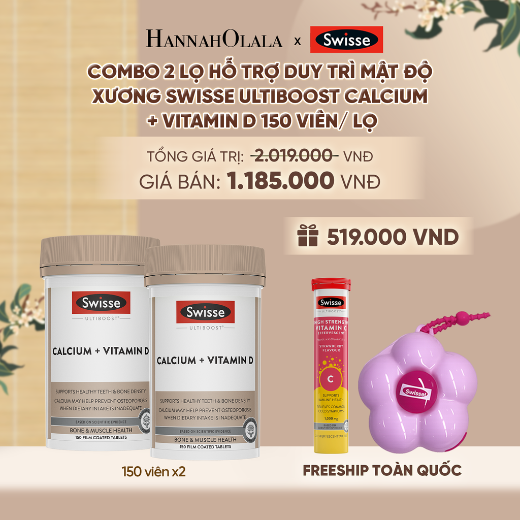  COMBO 2 LỌ HỖ TRỢ DUY TRÌ MẬT ĐỘ XƯƠNG SWISSE ULTIBOOST CALCIUM + VITAMIN D 150 VIÊN/ LỌ - A86 