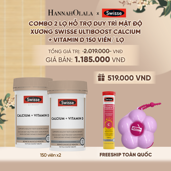 COMBO 2 LỌ HỖ TRỢ DUY TRÌ MẬT ĐỘ XƯƠNG SWISSE ULTIBOOST CALCIUM + VITAMIN D 150 VIÊN/ LỌ - A86 
