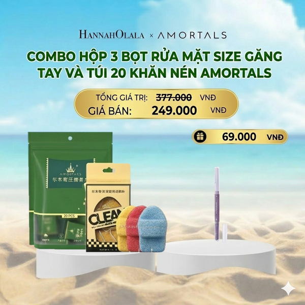  COMBO HỘP 3 BỌT RỬA MẶT SIZE GĂNG TAY VÀ 20 KHĂN NÉN AMORTALS 