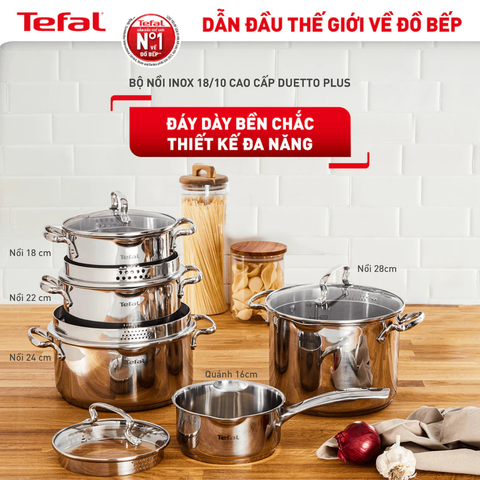  A3_DEAL 11: BỘ 3 NỒI INOX CAO CẤP TEFAL DUETTO PLUS (QUÁNH 16CM, NỒI 20CM, NỒI 24CM) 