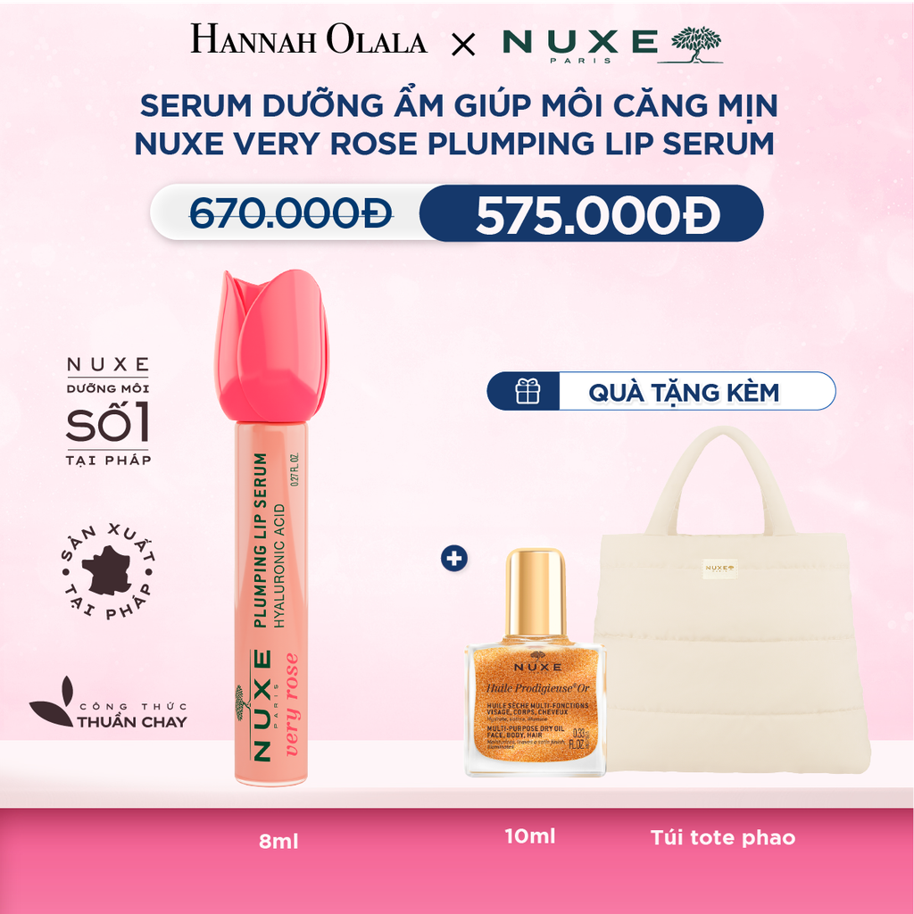  SERUM DƯỠNG ẨM GIÚP MÔI CĂNG MỊN NUXE VERY ROSE PLUMPING LIP SERUM 8ML 