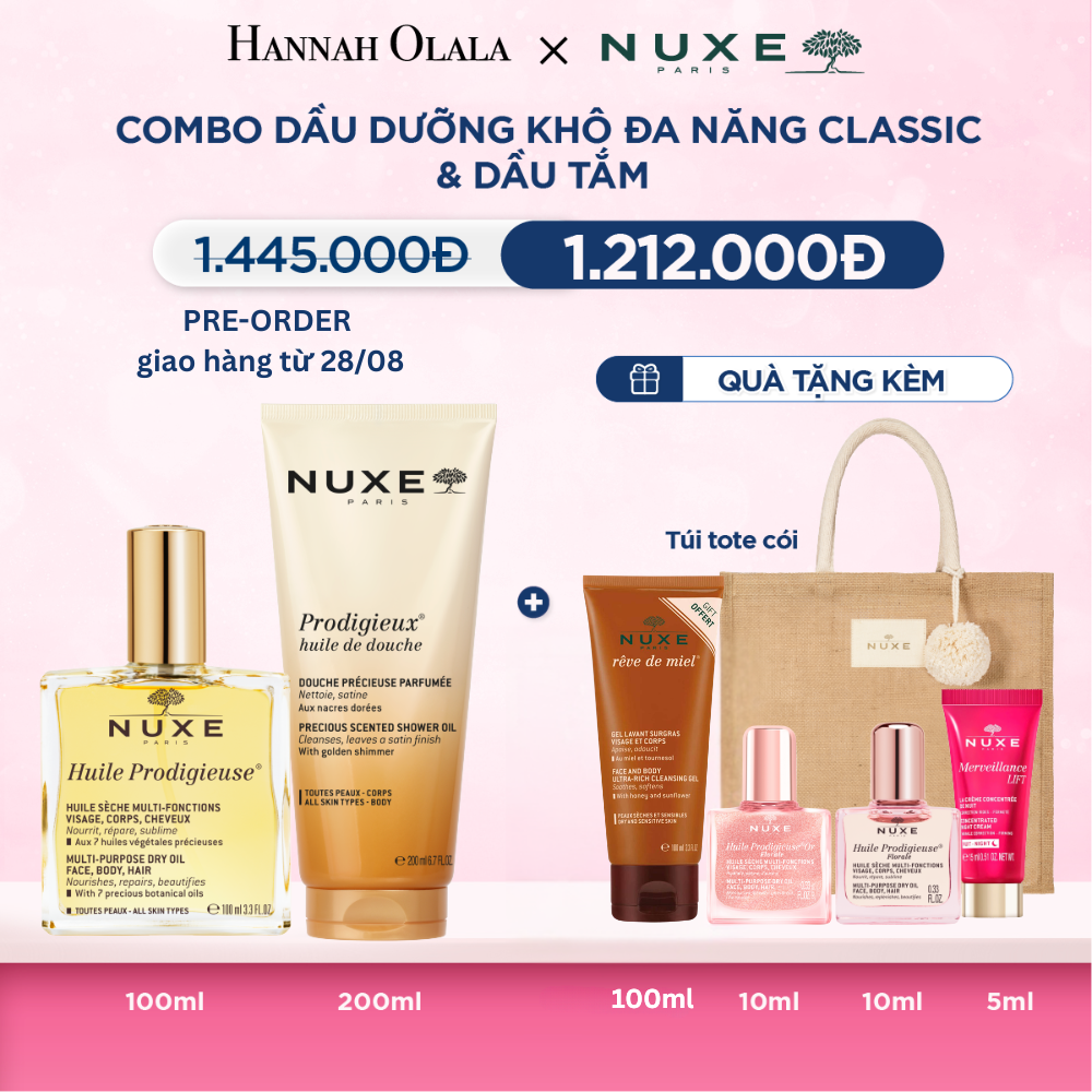  COMBO DẦU DƯỠNG KHÔ ĐA NĂNG 100ML & DẦU TẮM HƯƠNG NƯỚC HOA 200ML (CHỌN HƯƠNG) 