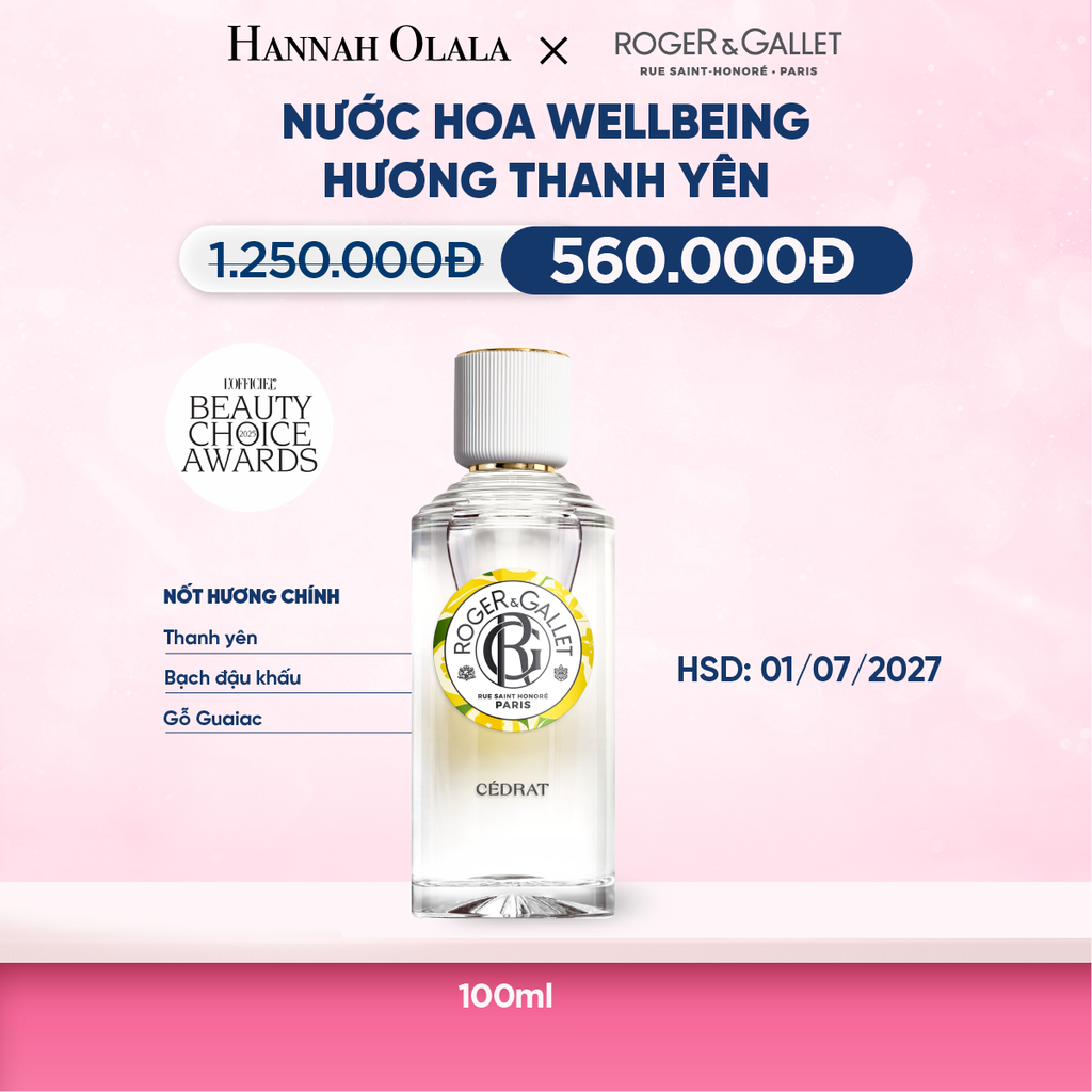  (HSD 07-08/2027) NƯỚC HOA WELLBEING ROGER&GALLET 100ML - M56 