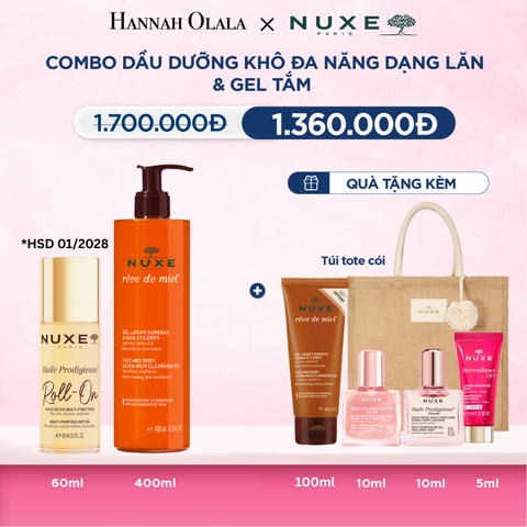  COMBO DẦU DƯỠNG KHÔ ĐA NĂNG DẠNG LĂN 60ML & GEL TẮM 400ML 