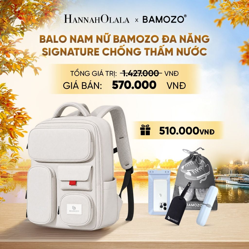  DEAL 15: BALO NAM NỮ BAMOZO SIGNATURE ĐA NĂNG ĐI HỌC ĐI LÀM CHỐNG THẤM NƯỚC CÓ CỔNG SẠC DỰ PHÒNG (TAG THẺ DA CHỐNG THẤT LẠC + TÚI ĐỰNG ĐIỆN THOẠI CHỐNG NƯỚC + TÚI ĐỰNG GIÀY XÁM + HỘP ĐỰNG BÀN CHẢI) - E1985 