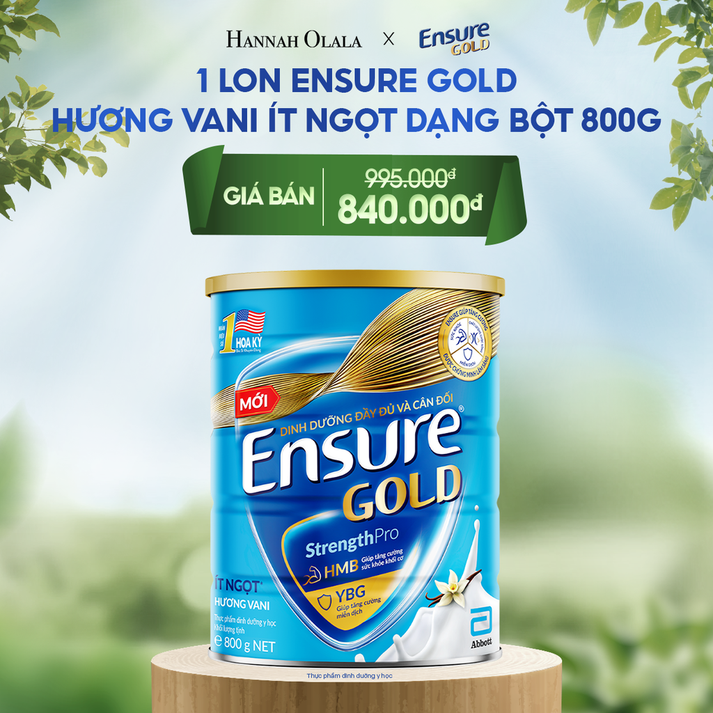  DEAL 2: 1 LON ENSURE GOLD DẠNG BỘT 800G (VANI ÍT NGỌT) 
