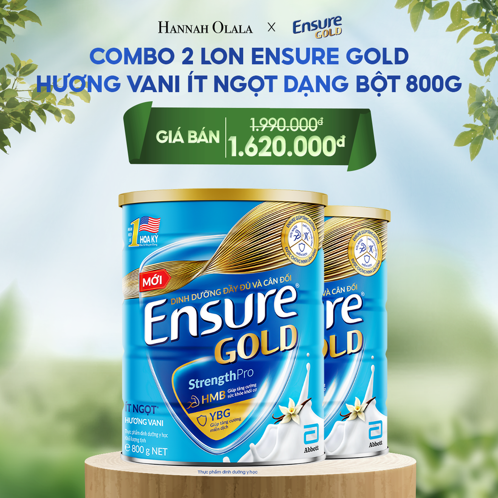  DEAL 5: COMBO 2 LON ENSURE GOLD DẠNG BỘT 800G (VANI ÍT NGỌT) 