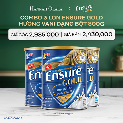  DEAL 7: COMBO 3 LON ENSURE GOLD DẠNG BỘT 800G (VANI) 
