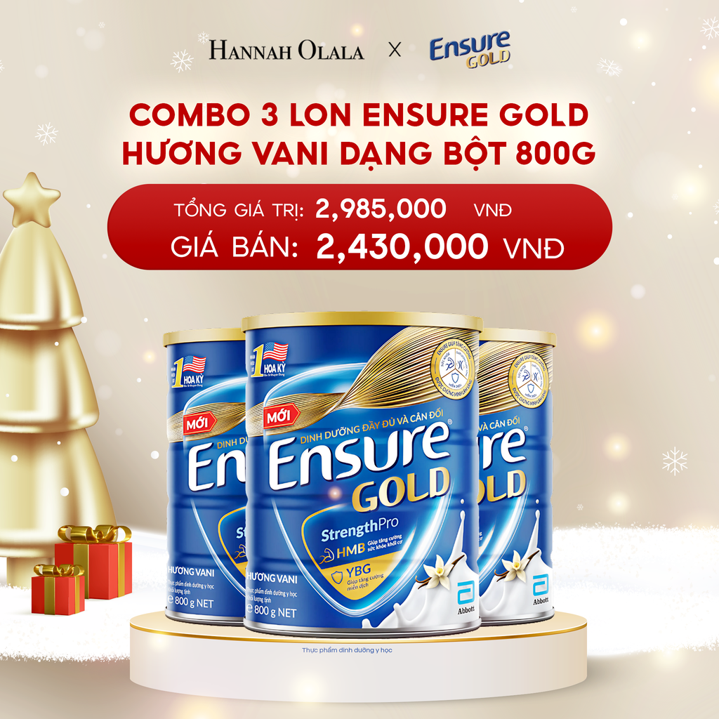  A182_DEAL 7: COMBO 3 LON ENSURE GOLD DẠNG BỘT 800G (VANI) 